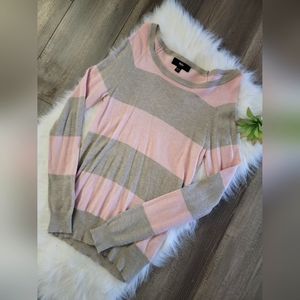 Mossimo XS Scoop neck sweater with blush pink and khaki stripes.